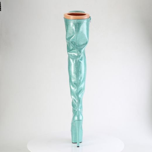 Product image of Pleaser ADORE-3020GP Aqua Glitter Pat/M 7 Inch Heel 2 3/4 Inch PF Lace-Up Stretch Thigh Boot Side Zip
