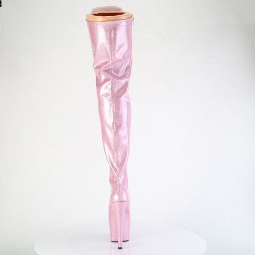 Product image of Pleaser ADORE-3020GP B. Pink Glitter Pat/M 7 Inch Heel 2 3/4 Inch PF Lace-Up Stretch Thigh Boot Side Zip