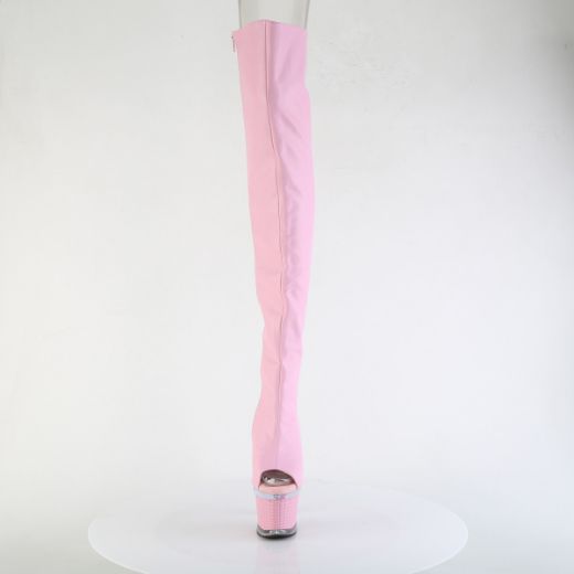 Product image of Pleaser SPECTATOR-3030 B. Pink Faux Leather/Clr-B. Pink Ma 7 Inch Heel 3 Inch Textured PF Lace-Up Back Thigh Boot Side Zip