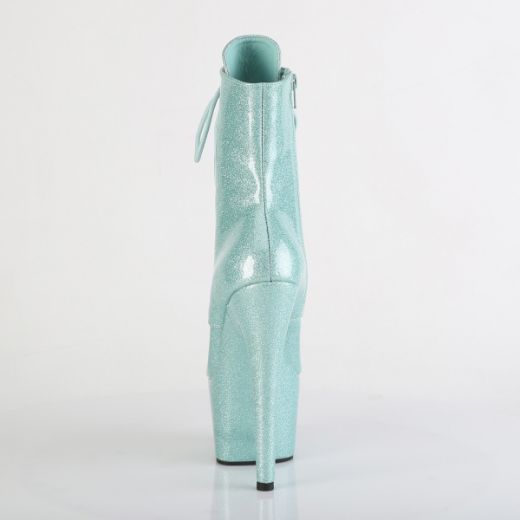 Product image of Pleaser ADORE-1020GP Mint Glitter Pat/M 7 Inch Heel 2 3/4 Inch PF Lace-Up Front Ankle Boot Side Zip