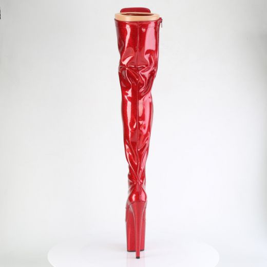 Product image of Pleaser FLAMINGO-3020GP Red Glitter Pat/M 8 Inch Heel 4 Inch PF Lace-Up Stretch Thigh Boot Side Zip