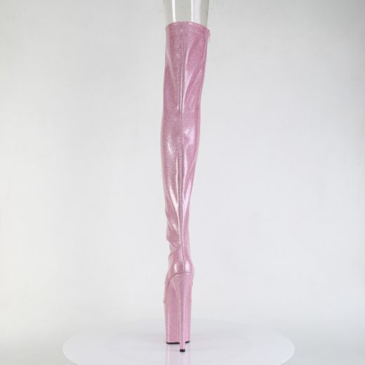 Product image of Pleaser FLAMINGO-3021GP B. Pink Glitter Pat/M 8 Inch Heel 4 Inch PF Peep Toe Lace-Up Thigh Boot Side Zip