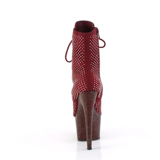 Product image of Pleaser ADORE-1020RM Burgundy Faux Suede-RS Mesh/Burgundy Mat 7 Inch Heel 2 3/4 Inch PF Lace-Up RS Mesh Ankle Boot Side Zip