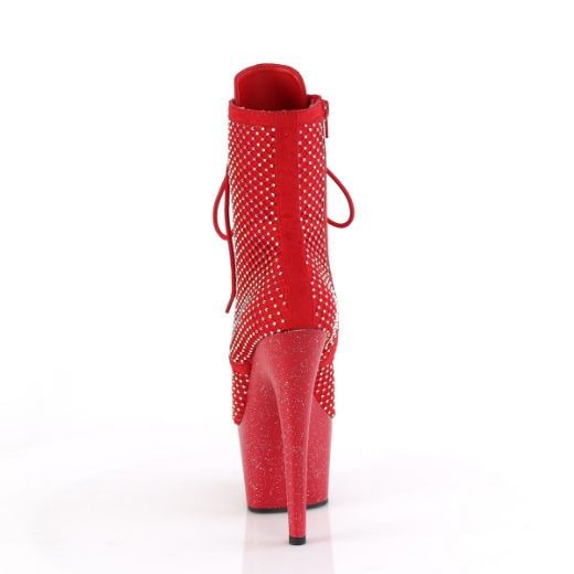 Product image of Pleaser ADORE-1020RM Red Faux Suede-RS Mesh/Red Matte 7 Inch Heel 2 3/4 Inch PF Lace-Up RS Mesh Ankle Boot Side Zip