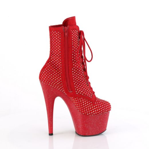 Product image of Pleaser ADORE-1020RM Red Faux Suede-RS Mesh/Red Matte 7 Inch Heel 2 3/4 Inch PF Lace-Up RS Mesh Ankle Boot Side Zip
