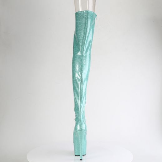 Product image of Pleaser ADORE-3021GP Aqua Glitter Pat/M 7 Inch Heel 2 3/4 Inch PF Peep Toe Lace-Up Thigh Boot Side Zip