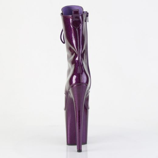 Product image of Pleaser FLAMINGO-1041GP Purple Glitter Pat/M 8 Inch Heel 4 Inch PF Peep Toe Lace-Up Ankle Boot Side Zip