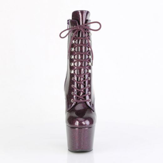 Product image of Pleaser ADORE-1020GP Eggplant Glitter Pat/M 7 Inch Heel 2 3/4 Inch PF Lace-Up Front Ankle Boot Side Zip
