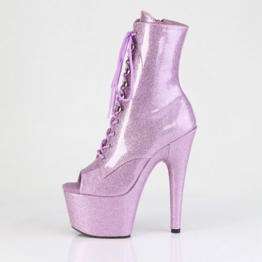 Product image of Pleaser ADORE-1021GP Lilac Glitter Pat/M 7 Inch Heel 2 3/4 Inch PF Peep Toe Lace-Up Ankle Boot Side Zip