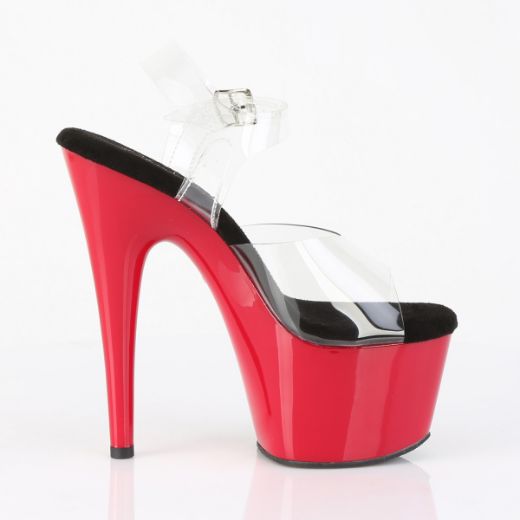 Product image of Pleaser ADORE-708 Clr-Blk/Red 7 Inch Heel 2 3/4 Inch PF Ankle Strap Sandal