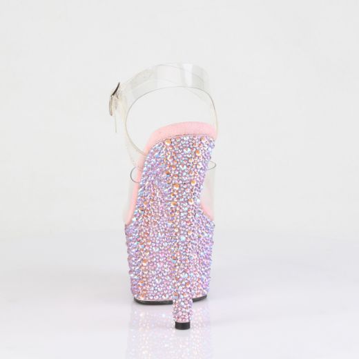 Product image of Pleaser BEJEWELED-708MS Clr/B. Pink Multi RS 7 Inch Heel 2 3/4 Inch PF Ankle Strap Sandal w/Multi Sized RS