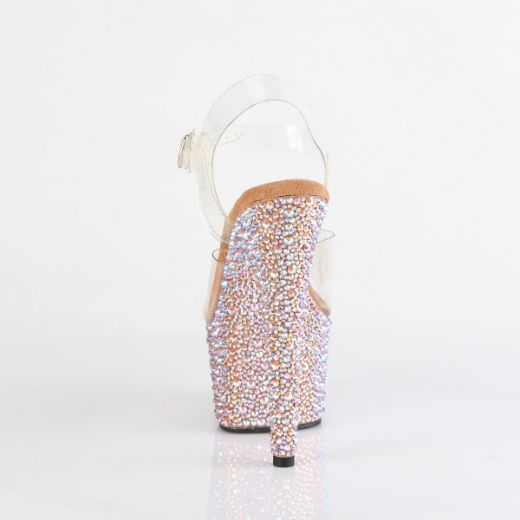 Product image of Pleaser BEJEWELED-708MS Clr/Rose Gold Multi RS 7 Inch Heel 2 3/4 Inch PF Ankle Strap Sandal w/Multi Sized RS