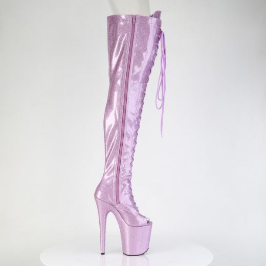 Product image of Pleaser FLAMINGO-3021GP Lilac Glitter Pat/M 8 Inch Heel 4 Inch PF Peep Toe Lace-Up Thigh Boot Side Zip