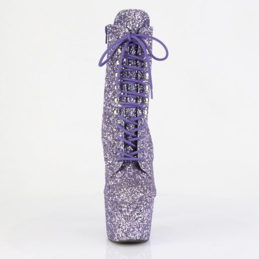 Product image of Pleaser ADORE-1020GWR Lilac Glitter/Lilac Glitter 7 Inch Heel 2 3/4 Inch PF Lace-Up Glitter Ankle Boot Side Zip