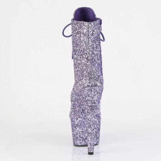 Product image of Pleaser ADORE-1020GWR Lilac Glitter/Lilac Glitter 7 Inch Heel 2 3/4 Inch PF Lace-Up Glitter Ankle Boot Side Zip