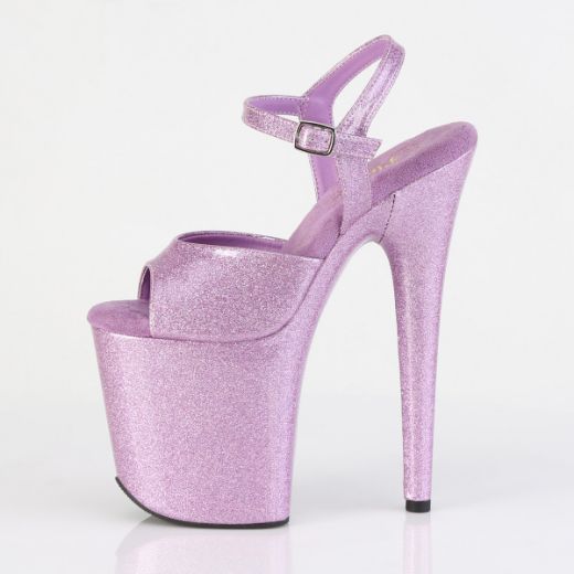 Product image of Pleaser FLAMINGO-809GP Lilac Glitter Pat/M 8 Inch Heel 4 Inch PF Ankle Strap Sandal