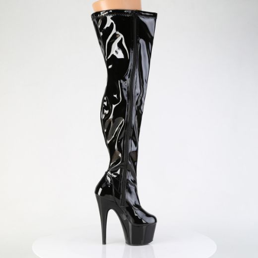 Product image of Pleaser ADORE-3000WCF Blk Str. Pat/Blk 7 Inch Heel 2 3/4 Inch PF Wide Calf Stretch Thigh Boot Side Zip