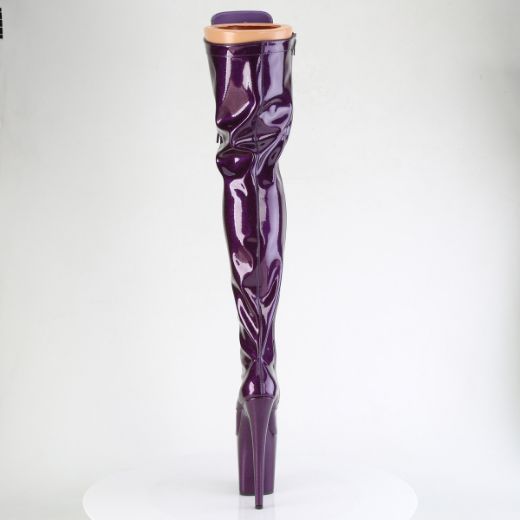 Product image of Pleaser FLAMINGO-3020GP Purple Glitter Pat/M 8 Inch Heel 4 Inch PF Lace-Up Stretch Thigh Boot Side Zip