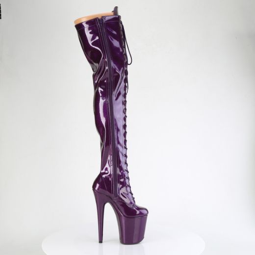Product image of Pleaser FLAMINGO-3020GP Purple Glitter Pat/M 8 Inch Heel 4 Inch PF Lace-Up Stretch Thigh Boot Side Zip