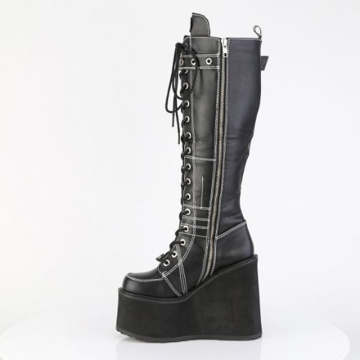 Product image of Demoniacult SWING-260 Blk Vegan Leather 5 1/2 Inch PF Lace-Up Knee High Boot Side Zip