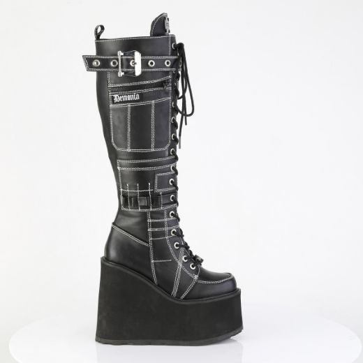 Product image of Demoniacult SWING-260 Blk Vegan Leather 5 1/2 Inch PF Lace-Up Knee High Boot Side Zip