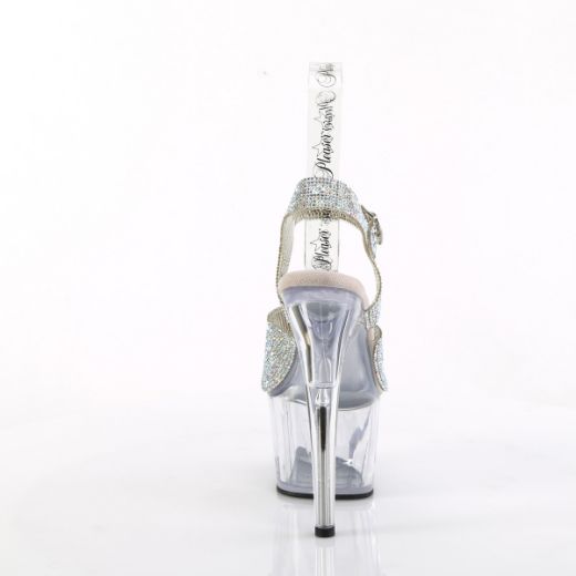 Product image of Pleaser ADORE-708N-RS Slv AB RS-TPU/Clr 7 Inch Heel 2 3/4 Inch PF RS Embellished Ankle Strap Sandal