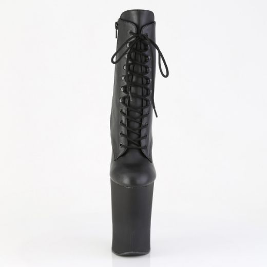 Product image of Pleaser WORSHIP-1020 Blk Faux Leather/Blk Matte 10 Inch Heelless 4 3/4 Inch PF Lace-Up Front Ankle Boot Inside Zip