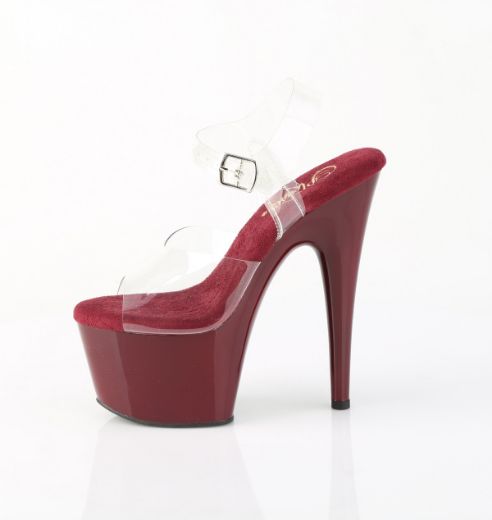 Product image of Pleaser ADORE-708 Clr/Burgundy 7 Inch Heel 2 3/4 Inch PF Ankle Strap Sandal