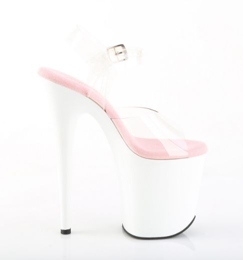 Product image of Pleaser FLAMINGO-808 Clr-B. Pink/Wht 8 Inch Heel 4 Inch PF Ankle Strap Sandal