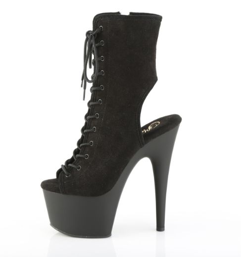 Product image of Pleaser ADORE-1016 Blk Faux Suede/Blk Matte 7 Inch Heel 2 3/4 Inch PF Open Toe/Heel Ankle Boot Side Zip