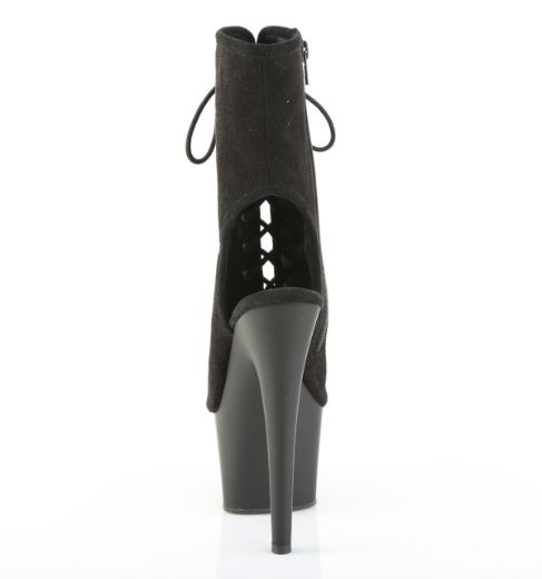 Product image of Pleaser ADORE-1016 Blk Faux Suede/Blk Matte 7 Inch Heel 2 3/4 Inch PF Open Toe/Heel Ankle Boot Side Zip