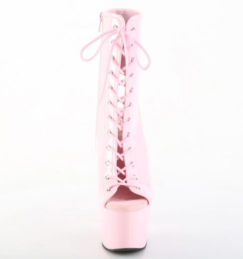 Product image of Pleaser ADORE-1016 B. Pink Pat/B. Pink 7 Inch Heel 2 3/4 Inch PF Open Toe/Heel Ankle Boot Side Zip