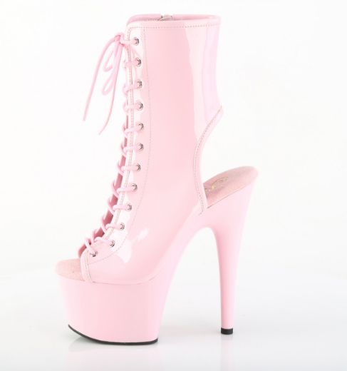 Product image of Pleaser ADORE-1016 B. Pink Pat/B. Pink 7 Inch Heel 2 3/4 Inch PF Open Toe/Heel Ankle Boot Side Zip