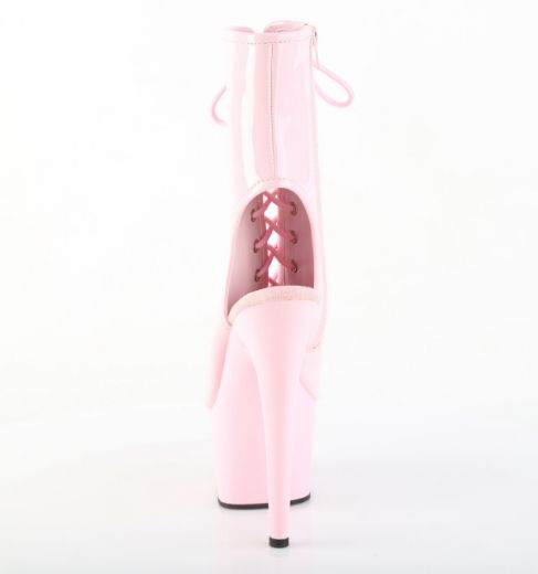 Product image of Pleaser ADORE-1016 B. Pink Pat/B. Pink 7 Inch Heel 2 3/4 Inch PF Open Toe/Heel Ankle Boot Side Zip