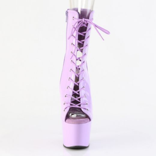 Product image of Pleaser ADORE-1016 Lavender Pat/Lavender 7 Inch Heel 2 3/4 Inch PF Open Toe/Heel Ankle Boot Side Zip