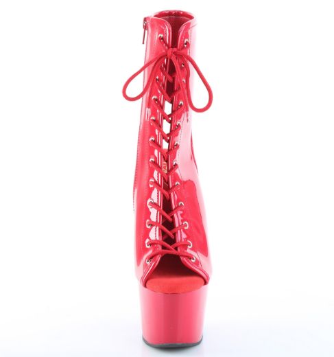 Product image of Pleaser ADORE-1016 Red Pat/Red 7 Inch Heel 2 3/4 Inch PF Open Toe/Heel Ankle Boot Side Zip