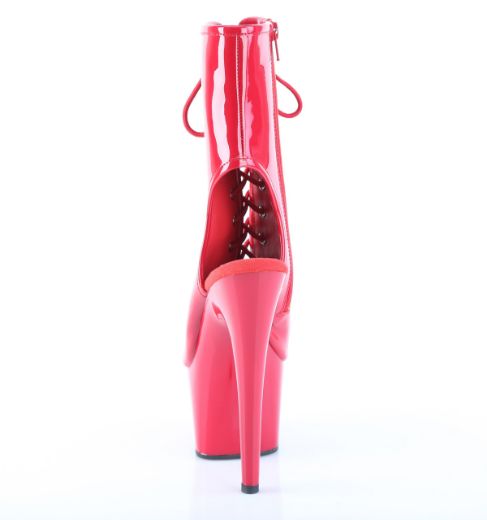 Product image of Pleaser ADORE-1016 Red Pat/Red 7 Inch Heel 2 3/4 Inch PF Open Toe/Heel Ankle Boot Side Zip