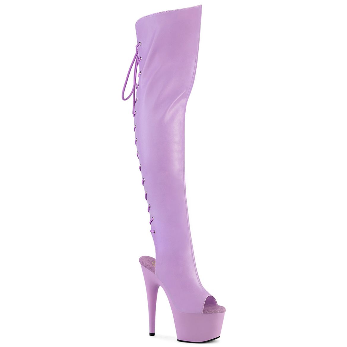 Product image of Pleaser ADORE-3019 Lavender Faux Leather/Lavender Matte 7 Inch Heel 2 3/4 Inch PF Open Toe Over-The-Knee Boot Side Zip