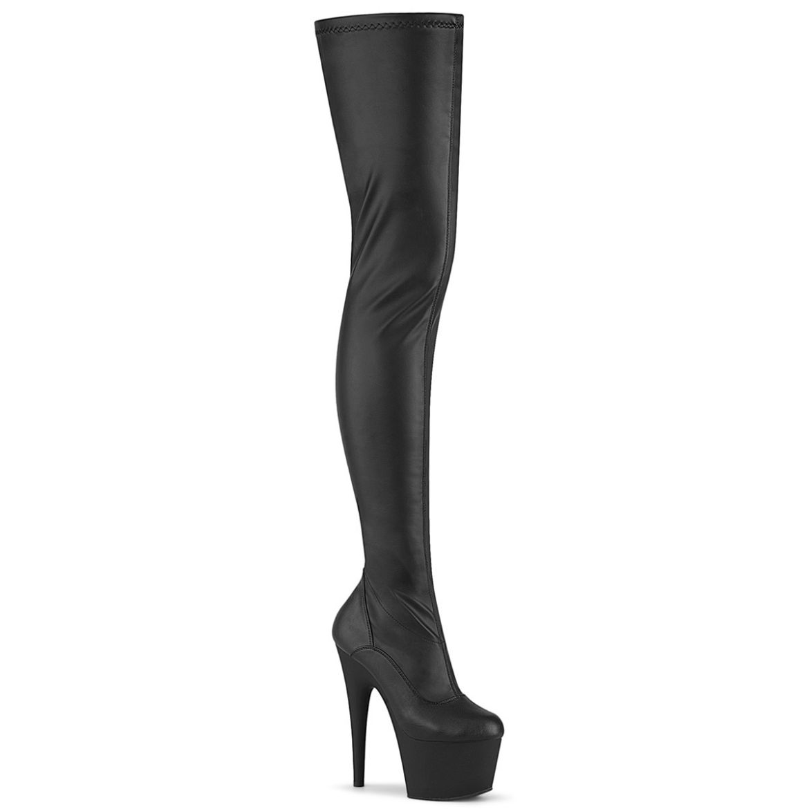 Product image of Pleaser ADORE-4000 Blk Str. Faux Leather/Blk Matte 7 Inch Heel 2 3/4 Inch PF Stretch Crotch Boot Side Zip