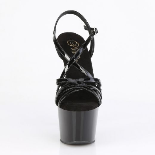 Product image of Pleaser ADORE-713 Blk Pat/Blk 7 Inch Heel 2 3/4 Inch PF Criss Cross Strap Sandal