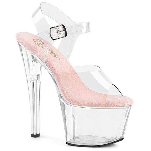 Product image of Pleaser SKY-308 Clr-B.Pink/Clr 7 Inch Heel 2 3/4 Inch PF Ankle Strap Sandal