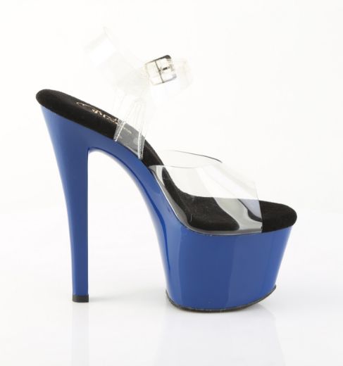 Product image of Pleaser SKY-308 Clr/Royal Blue 7 Inch Heel 2 3/4 Inch PF Ankle Strap Sandal