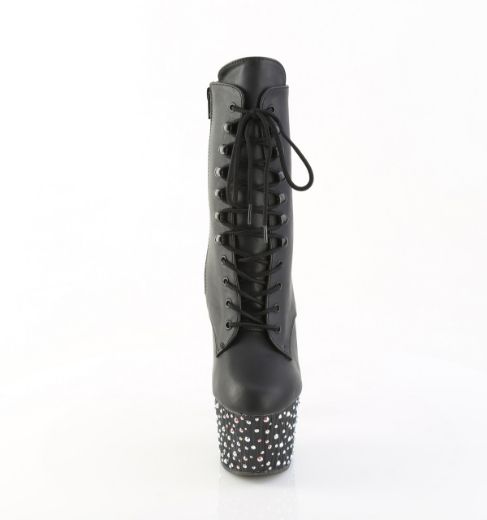 Product image of Pleaser STARDANCE-1020 Blk Faux Leather/Blk-Slv Multi RS 7 Inch Heel 2 3/4 Inch PF Lace-Up Front Ankle Boot Side Zip