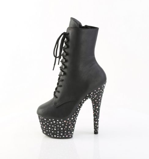 Product image of Pleaser STARDANCE-1020 Blk Faux Leather/Blk-Slv Multi RS 7 Inch Heel 2 3/4 Inch PF Lace-Up Front Ankle Boot Side Zip