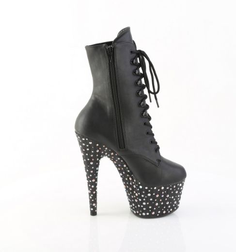 Product image of Pleaser STARDANCE-1020 Blk Faux Leather/Blk-Slv Multi RS 7 Inch Heel 2 3/4 Inch PF Lace-Up Front Ankle Boot Side Zip