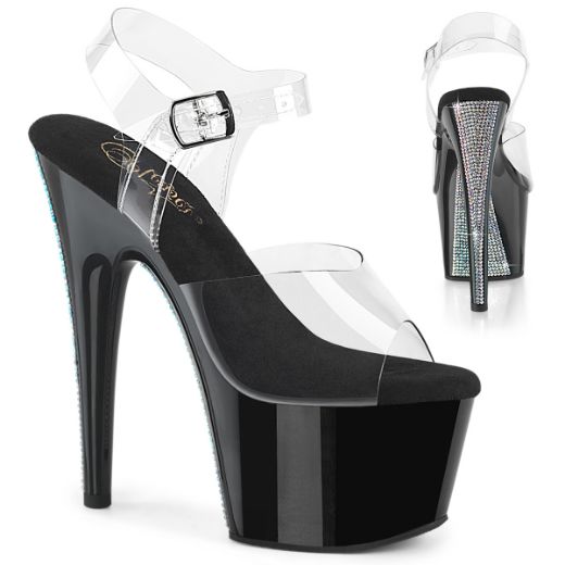 Product image of Pleaser ADORE-708CRS-2 Clr/Blk-Slv RS 7 Inch Heel 2 3/4 Inch PF Ankle Strap Sandal