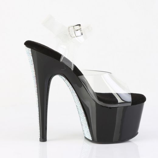 Product image of Pleaser ADORE-708CRS-2 Clr/Blk-Slv RS 7 Inch Heel 2 3/4 Inch PF Ankle Strap Sandal