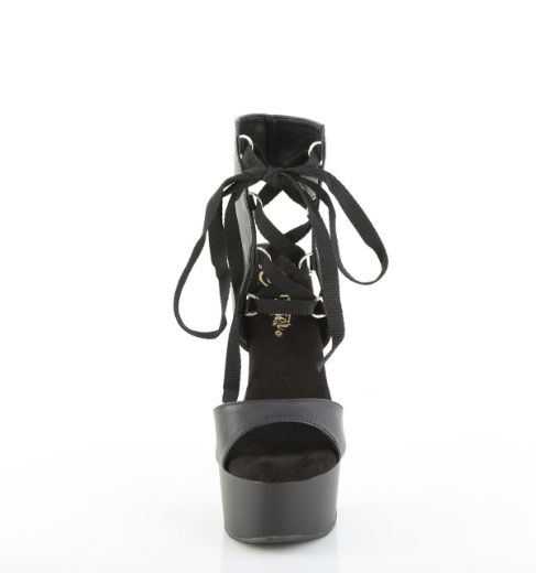 Product image of Pleaser CAPTIVA-600-14 Blk Faux Leather/Blk Matte 6 Inch Heel 1 3/4 Inch PF Lace-Up Front Sandal w/ RS on Heel