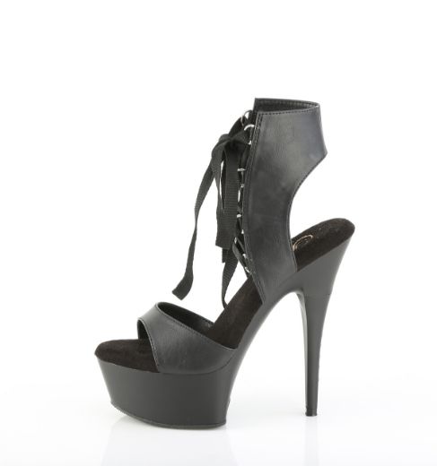 Product image of Pleaser CAPTIVA-600-14 Blk Faux Leather/Blk Matte 6 Inch Heel 1 3/4 Inch PF Lace-Up Front Sandal w/ RS on Heel