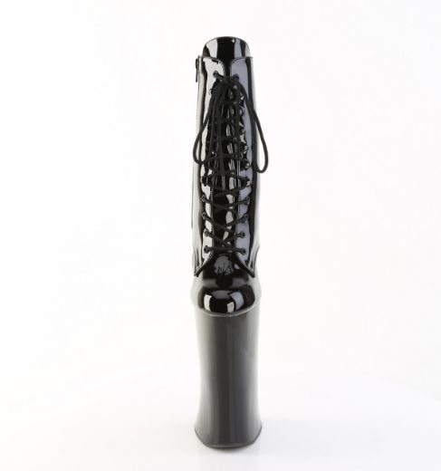Product image of Pleaser FORBIDDEN-1020 Blk Pat/Blk 11 Inch Heelless 6 1/4 Inch PF Lace-Up Front Ankle Boot Inside Zip